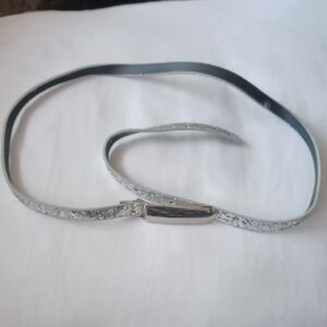$4 Add-on Silver Glitter Skinny Belt with Metallic Buckle - Small